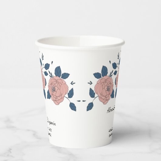 Rosa Blumengarten Hochzeitsfeier Persönlich gestal Pappbecher (Links)