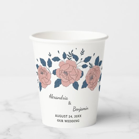 Rosa Blumengarten Hochzeitsfeier Persönlich gestal Pappbecher (Vorderseite)