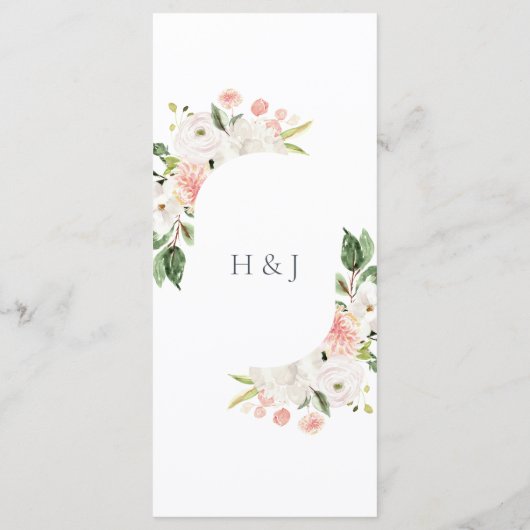 Rosa Blumengarten Hochzeitsmenü Menükarte (Rückseite)