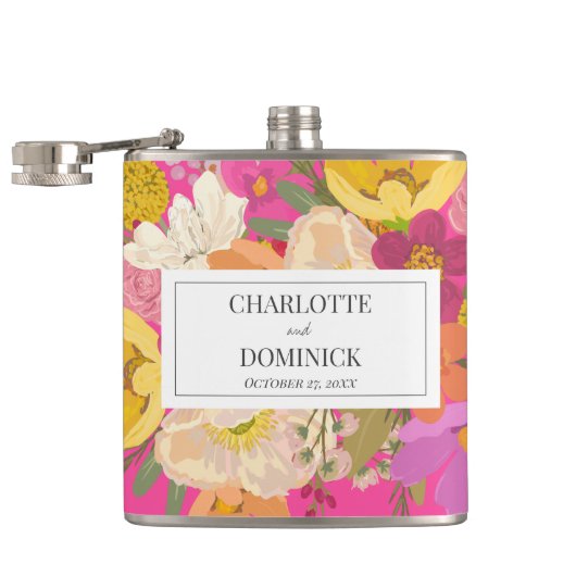 Rosa Blumengarten Hochzeitspaare Namen Flachmann (Geöffnet)