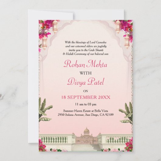 Rosa Blumengarten Indianerfarben Einladung zur Hoc (Vorderseite)