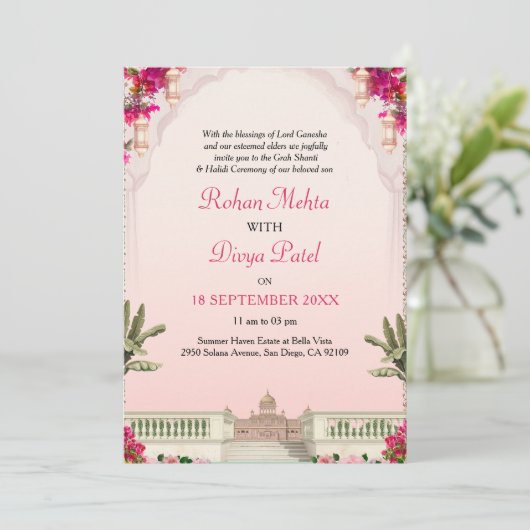 Rosa Blumengarten Indianerfarben Einladung zur Hoc (Stehend Vorderseite)