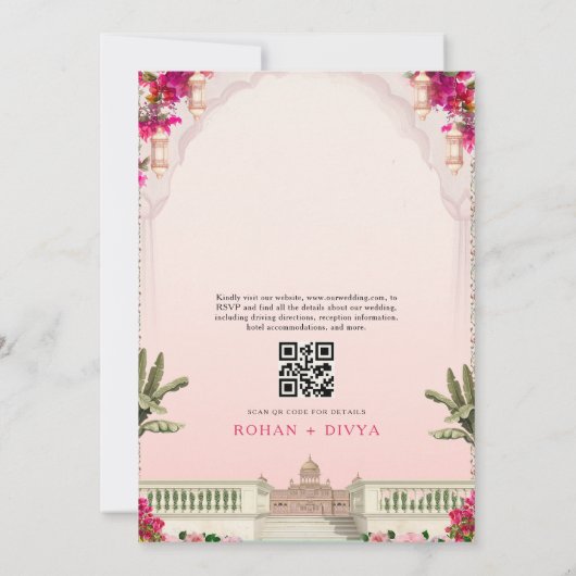 Rosa Blumengarten Indianerfarben Einladung zur Hoc (Rückseite)