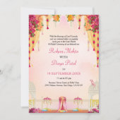 Rosa Blumengarten Indianerfarbenprägung Einladung (Vorderseite)