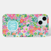 Rosa Blumengarten-Monogramm Case-Mate iPhone Hülle (Rückseite (Horizontal))