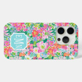 Rosa Blumengarten-Monogramm Case-Mate iPhone Hülle (Rückseite (Horizontal))