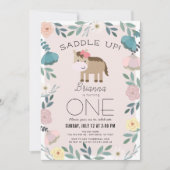 Rosa Blumengarten Pferdeschlitten 1. Geburtstag Einladung (Vorderseite)