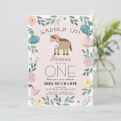 Rosa Blumengarten Pferdeschlitten 1. Geburtstag Einladung (Stehend Vorderseite)