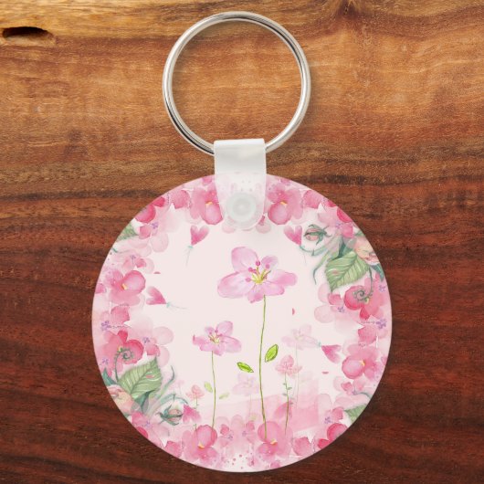 Rosa Blumengarten Schlüsselanhänger (Vorderseite)