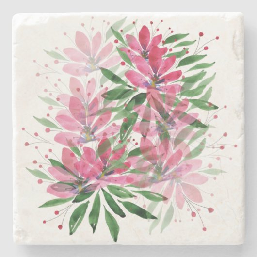 Rosa Blumengarten Steinuntersetzer (Vorderseite)