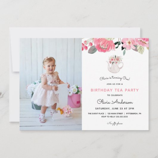 Rosa Blumengarten Tee Party Geburtstag Einladung (Vorderseite)