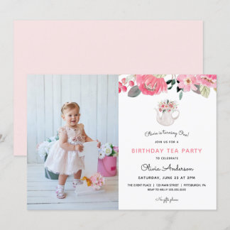 Rosa Blumengarten Tee Party Geburtstag Einladung