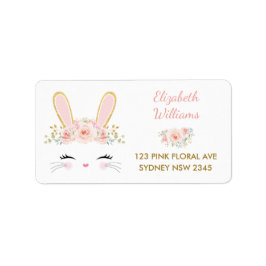 Rosa Blumengeblasen / Niedliches Kaninchen Rücksen Adressaufkleber