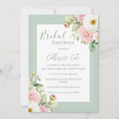 Rosa Blumengeschoss Grün Elegantes Brautparty Einladung (Vorderseite)