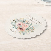 Rosa Blumengeschoss Grüne Blätter Glitzer Geburtst Untersetzer (angewinkelt)