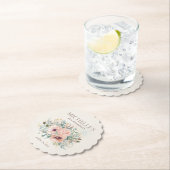 Rosa Blumengeschoss Grüne Blätter Glitzer Geburtst Untersetzer (Vor Ort)