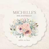 Rosa Blumengeschoss Grüne Blätter Glitzer Geburtst Untersetzer (Vorderseite)