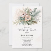 Rosa Blumengeschoss Grüne Polterabend Einladung (Vorderseite)