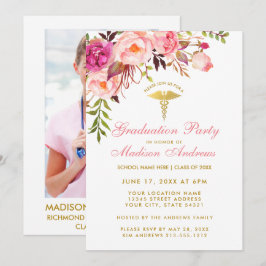 Rosa Blumengeschwüre Grad Party Einladung - Foto