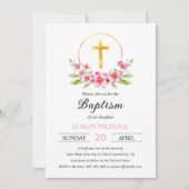 Rosa Blumengestalt, Goldkreuztaufe Einladung (Vorderseite)