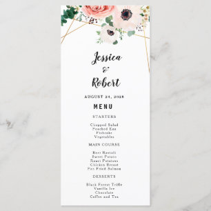 Rosa Blumengestein Moderne Blume Hochzeit maßgesch Menükarte