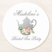Rosa Blumengestein Silber Brautparty Tee Party Runder Pappuntersetzer (Vorderseite)