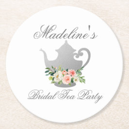 Rosa Blumengestein Silber Brautparty Tee Party Runder Pappuntersetzer