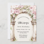 Rosa Blumengestelle, Beige Geburtstag Einladung (Vorderseite)