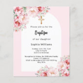 Rosa Blumengestelle Bogen Gold Taufe Einladung (Vorderseite)