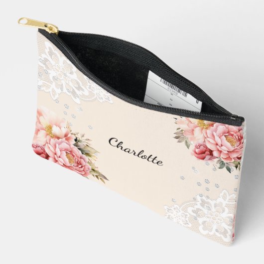 Rosa Blumengestelle in Pfirsichbeige Zubehörtasche (Offen)