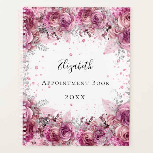 Rosa Blumengestelle mit weißem, elegantem Ambiente Planer (Vorderseite)