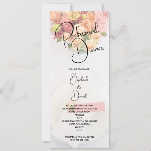 Rosa Blumengestelle Probe Abendessen Einladung (Vorderseite)