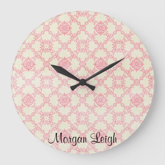 Rosa Blumengitter Große Wanduhr (Vorderseite)