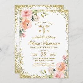 Rosa Blumengold Glitzer Abschluss der Krankenpfleg Einladung