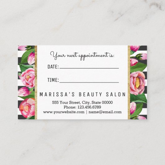 Rosa Blumengold Stripes Terminkarte (Rückseite)