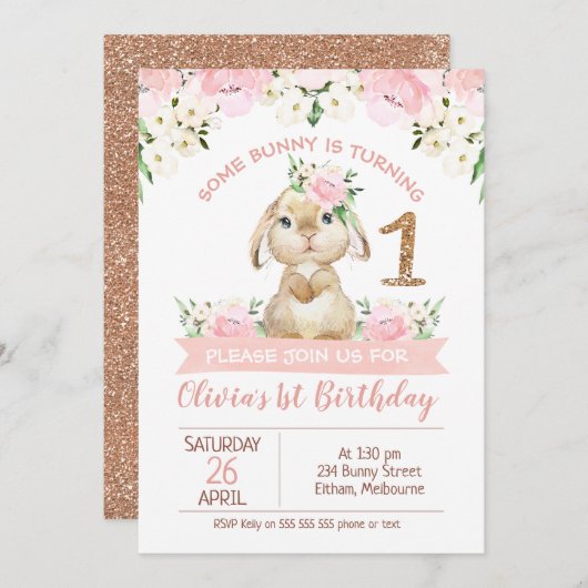 Rosa Blumengoldblume Glitzer Einmal Sonnenschein G Einladung (Vorne/Hinten)