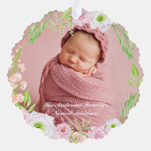 Rosa Blumengoldbuchstabe "B" Monogram Birth States Ornament Karte (Rückseite)