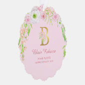 Rosa Blumengoldbuchstabe "B" Monogram Birth States Ornament Karte (Rechts)