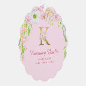 Rosa Blumengoldbuchstabe "K" Monogram Birth States Ornament Karte (Rechts)