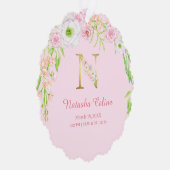 Rosa Blumengoldbuchstabe "N" Monogram Birth States Ornament Karte (Rechts)