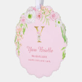 Rosa Blumengoldbuchstabe "Y" Monogram Birth States Ornament Karte (Links)