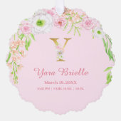 Rosa Blumengoldbuchstabe "Y" Monogram Birth States Ornament Karte (Vorderseite)
