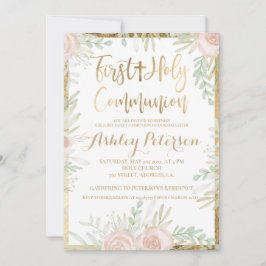 Rosa Blumengoldgrenze Erste Heilige Kommune Einladung