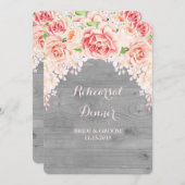 Rosa Blumengrau Probe Abendessen Party Einladung (Vorne/Hinten)