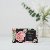 Rosa Blumengrün Blätter Schwarze Blume Visitenkarte (Stehend Vorderseite)