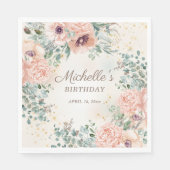 Rosa Blumengrün Blattgold Glitzer Geburtstag Serviette (Vorderseite)