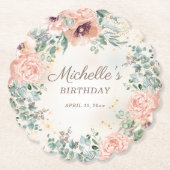 Rosa Blumengrün Blattgold Glitzer Geburtstag Untersetzer (Vorderseite)