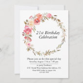 Rosa Blumengrün Boho, individualisierbar 21 Geburt Einladung (Vorderseite)