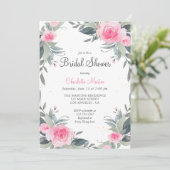 Rosa Blumengrün Bridal Dusche Einladung (Stehend Vorderseite)