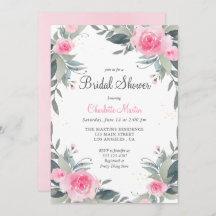 Rosa Blumengrün Bridal Dusche Einladung